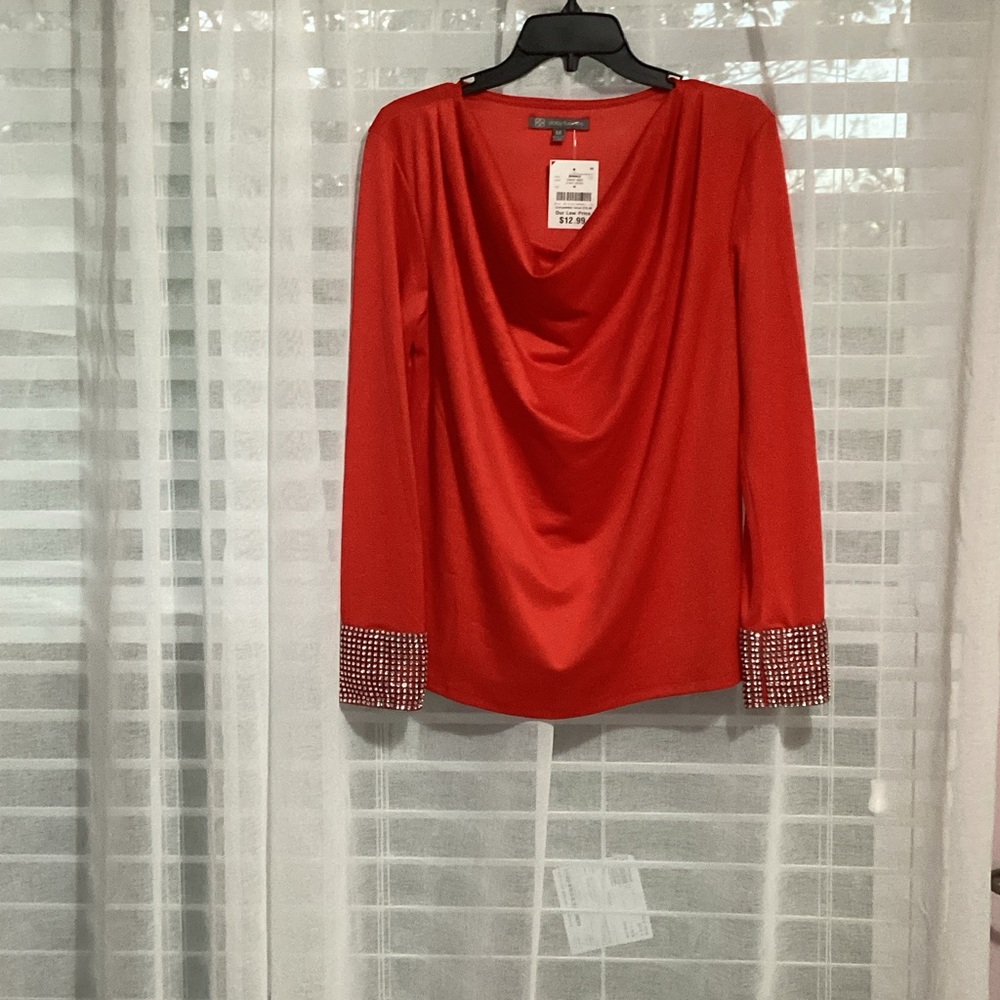 Daisy Fuentes Red Blouse with Embellished Cuffs